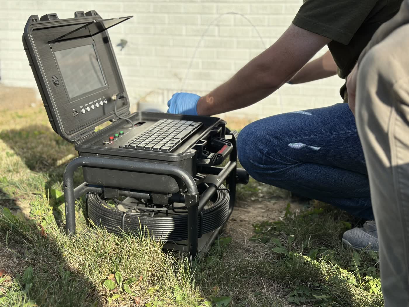 Live camera monitor at a Hamilton County, Ohio sewer scope inspection.